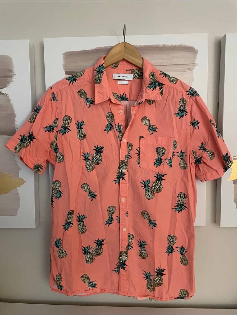 Urban Outfitters Coral Pineapple Short-Sleeve Button-Down